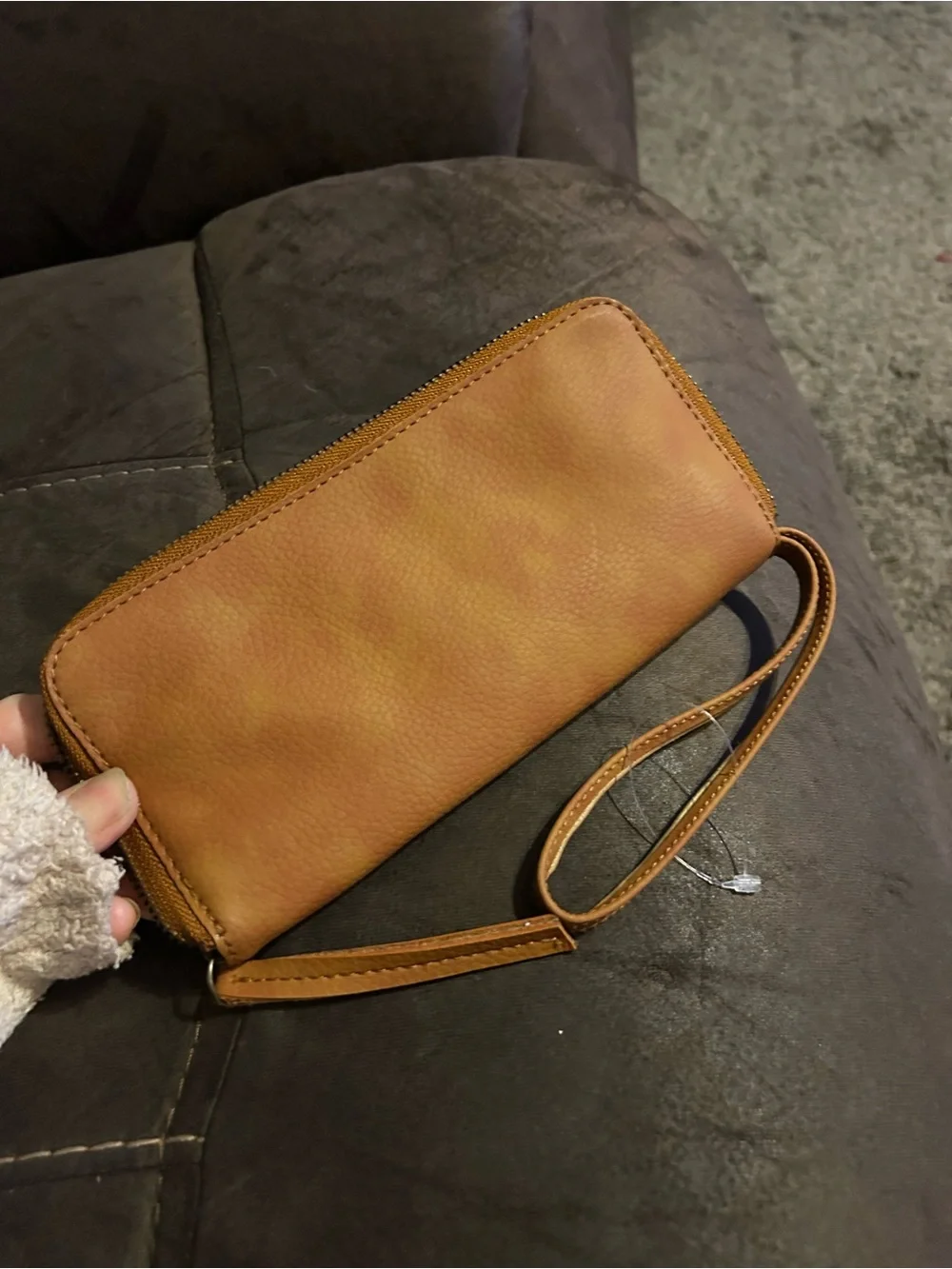 Free People Tan Leather Wristlet Card Holder